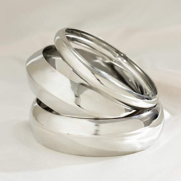 3PCS Chunky Gold Bangle Bracelets for Women Trendy Wide Wrist Cuff Bracelets Sta - Picture 6 of 7